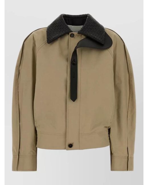Bottega Veneta Green Cotton Jacket Long Sleeves Contrasting Collar