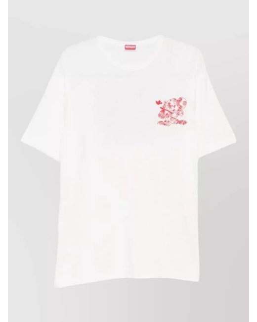 KENZO White Cotton Embroidered T-Shirt for men