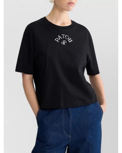 Patou Black Short Sleeve Crew Neck Nylon Silk Top