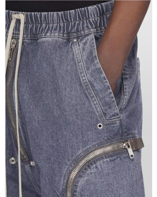 Rick Owens Blue Cotton Drop Crotch Shorts for men