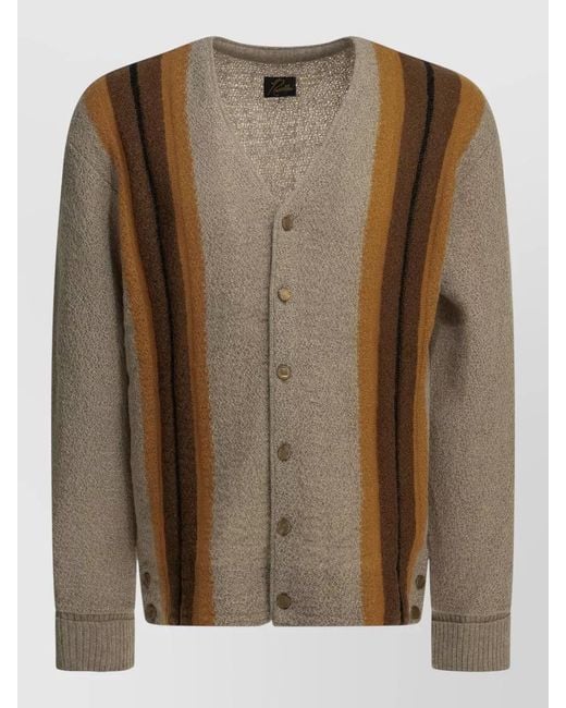 Needles Brown Cardigan Stripe Design Ribbed Cuffs Neckline for men