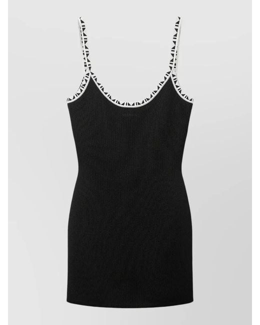 Versace Black Stretch Viscose Mini Dress Jacquard Trim