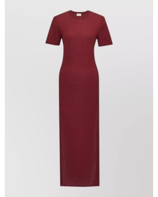 Saint Laurent Red Long Dress Round Neckline Short Sleeves Slit