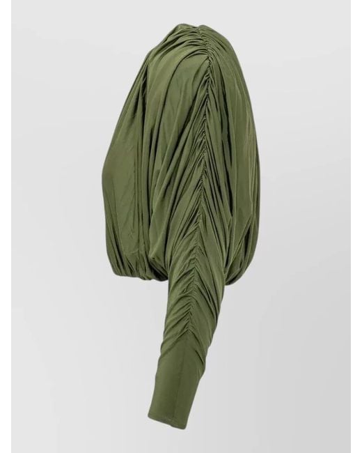 Self-Portrait Green Draped Gathered Cropped Top