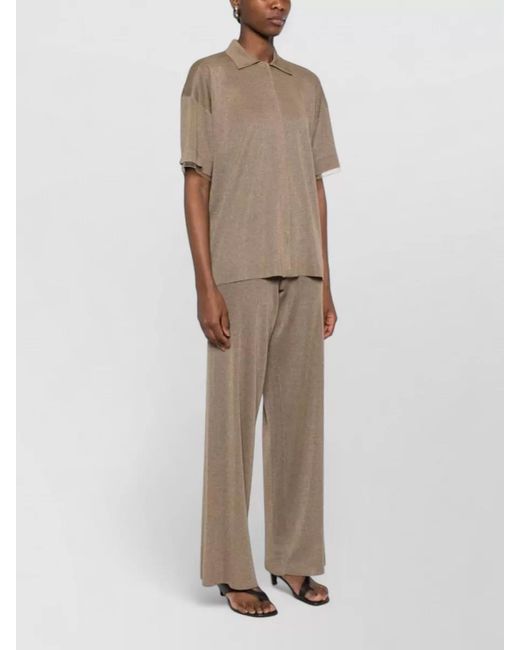 Fabiana Filippi Natural Relaxed Metallic Finish Polo Collar Top