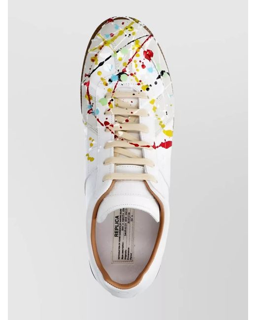 Maison Margiela White Creative Lambskin Sneakers With Paint Splatter for men