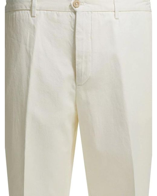Briglia 1949 White Trousers Belt Loops Back Pockets Front Pleats for men