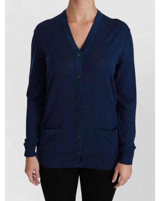 Dolce & Gabbana Blue Virgin Wool V-Neck Cardigan