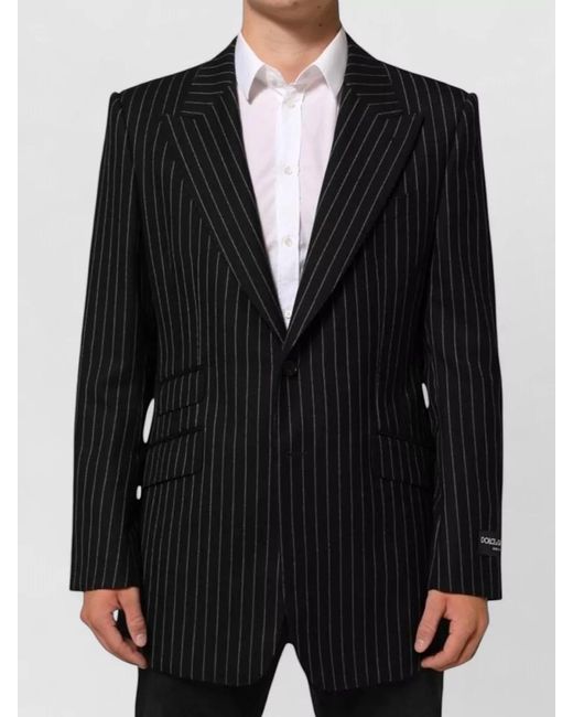 Dolce & Gabbana Black Striped Two Button Suit Jacket Blazer for men