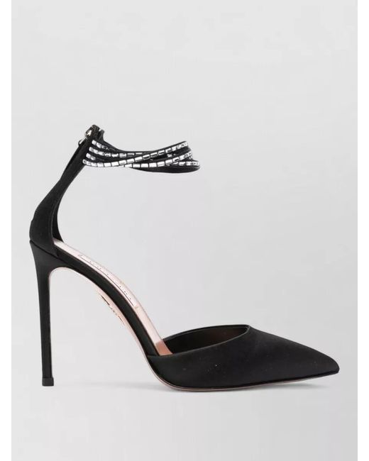 Aquazzura Black Pointed Toe Satin Stiletto Ankle Strap Pumps