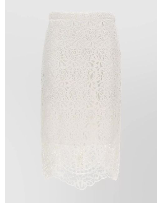Burberry White Lace Fitted Skirt