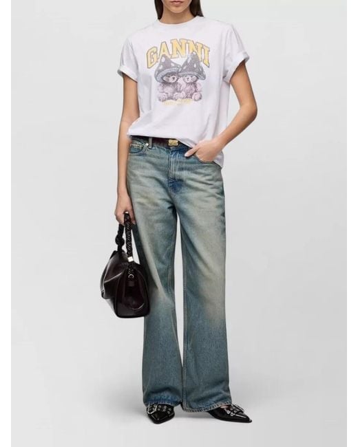 Ganni White Short Sleeve Denim Shirt