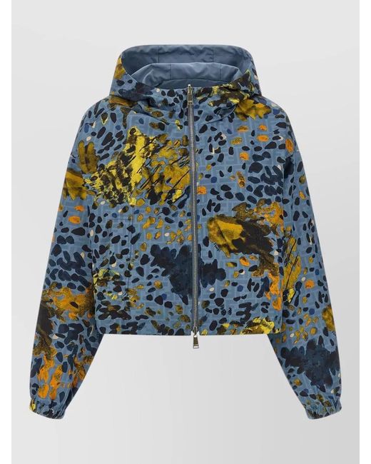 Fendi Blue Cropped Hooded Jacket Reversible All Over Print