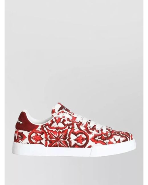 Dolce & Gabbana Red Portofino Canvas Sneakers Majolica Print for men