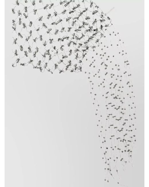 Dries Van Noten Gray Mini Scarf Necklace Strass Beads Fringe