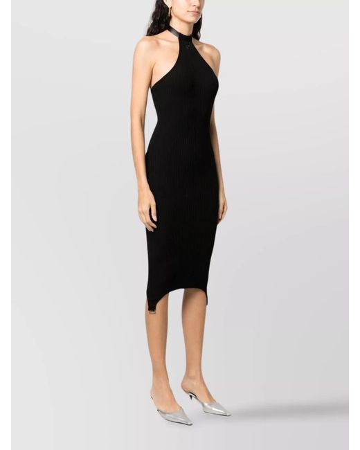 Courreges Black Ribbed Sleeveless Halterneck Midi Dress