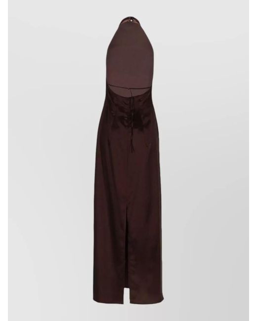 Alysi Purple Long Dress Halter Neck Open Back Slit