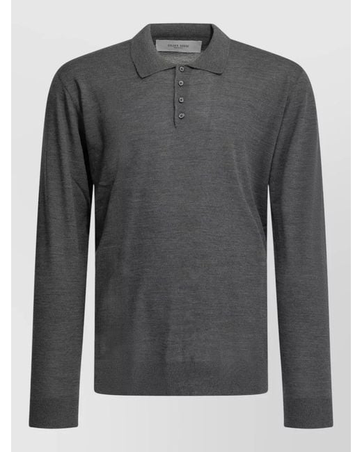 Golden Goose Deluxe Brand Gray Wool Knit Polo Shirt Long Sleeves for men