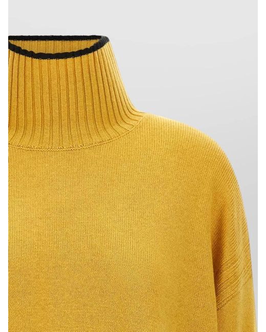 Pinko Yellow High Neck Cropped Ribbed Knit Top
