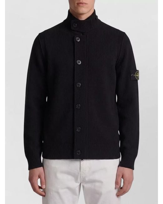 Stone Island Blue Felt Collar Wool Blend Cardigan for men