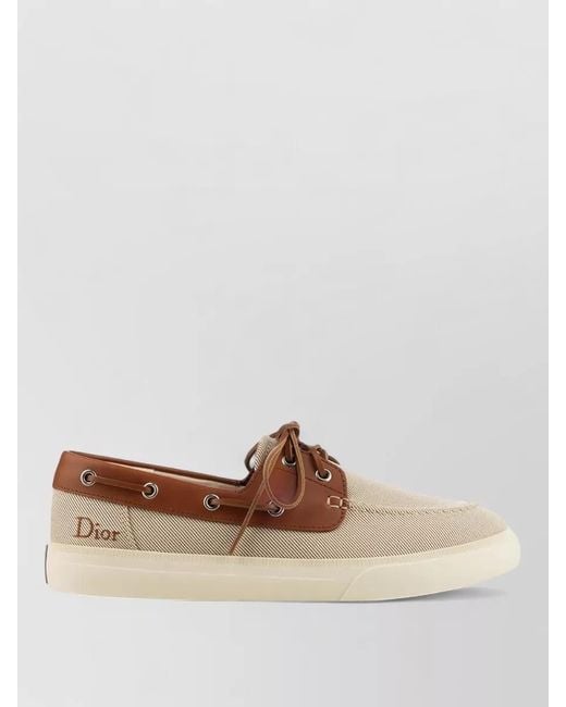 Dior Brown Boat Shoes Contrast Stitching Metal Eyelets Sole for men