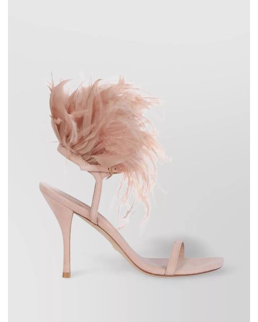 Stuart Weitzman Pink Suede Feather-Trimmed Sandals