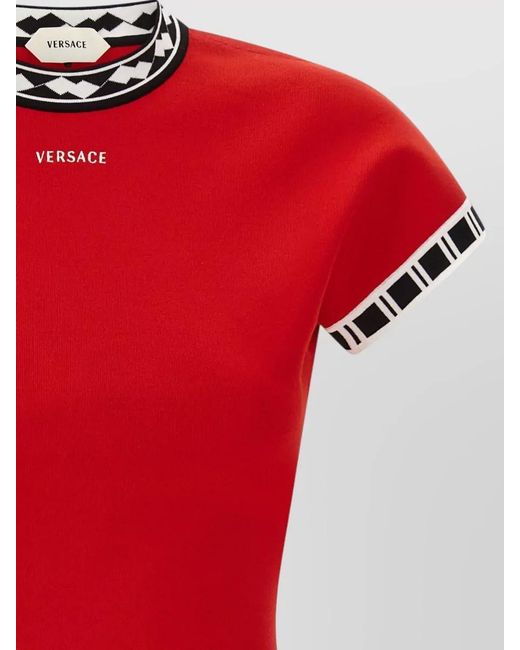 Versace Red Cotton Knit Short-Sleeve Mini Dress