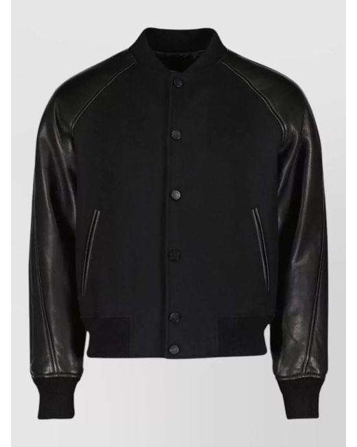 Givenchy Black Leather Panelled Wool Bomber Jacket for men