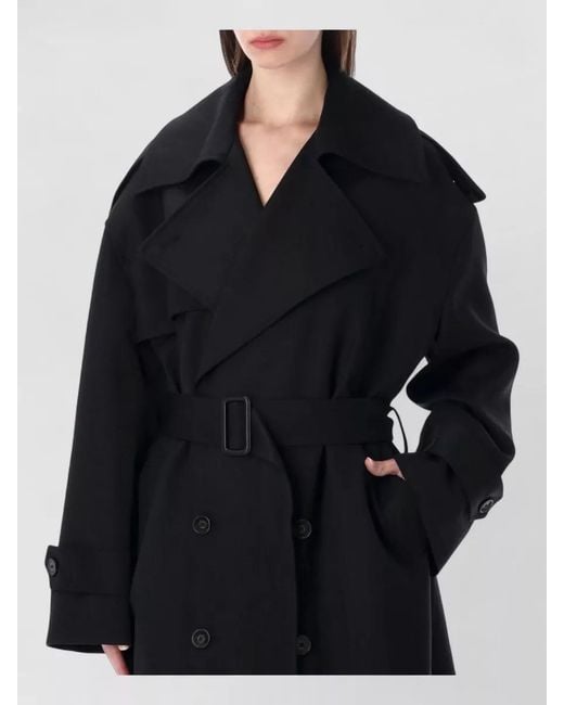 Frankie Shop Black Dursey Wool Trench Coat Relaxed Fit