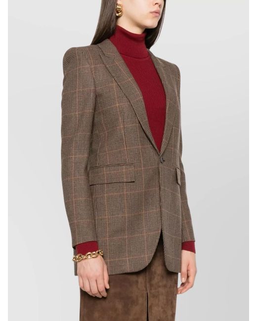 Saint Laurent Brown Cashmere Checked Single-Breasted Blazer