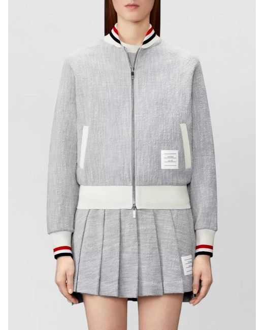 Thom Browne Gray Rwb Tweed Raglan Bomber Jacket