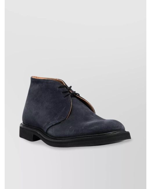 Tricker's Blue Lace-Up Suede Round Toe Ankle Boots for men