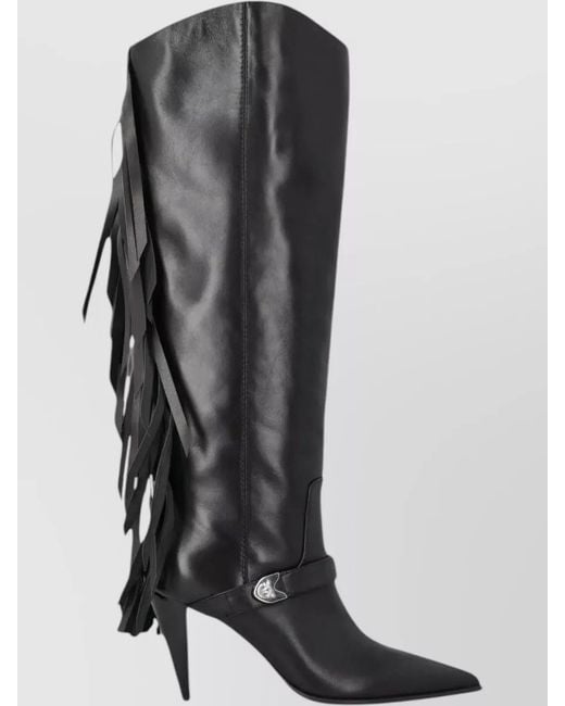 Pinko Black Leather Fringe Ankle Boots