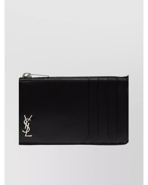 Saint Laurent Black Leather Zip Card Holder for men