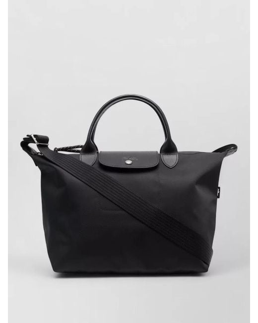 Longchamp Black Tote Bag Adjustable Strap Flap Pocket