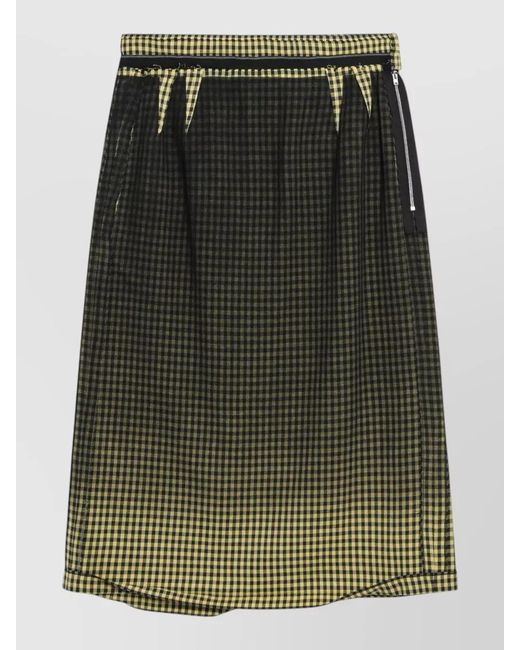 Maison Margiela Green Midi Skirt Check Pattern Elastic Waistband Belt Loops