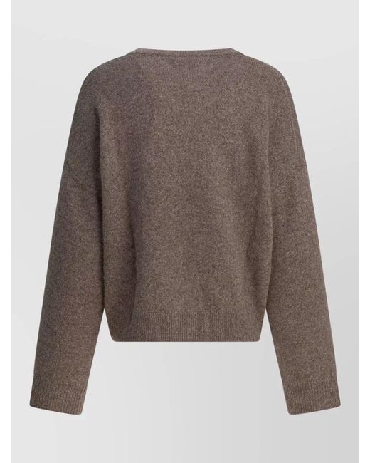 Loulou de Saison Brown Wool Yak Wool Fine-Knit Crewneck Long-Sleeve Sweater