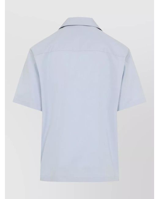 Jil Sander Blue Cotton Bowling Collar Short Sleeve Shirt for men