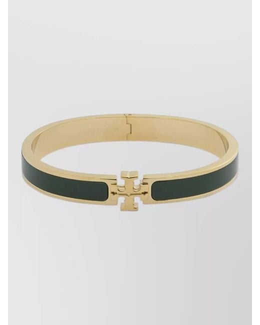 Tory Burch Multicolor Enamel Hinged Bangle Bracelet Rounded Shape