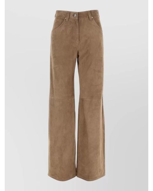 Brunello Cucinelli Natural Suede Pants Wide Leg Belt Loops Pockets