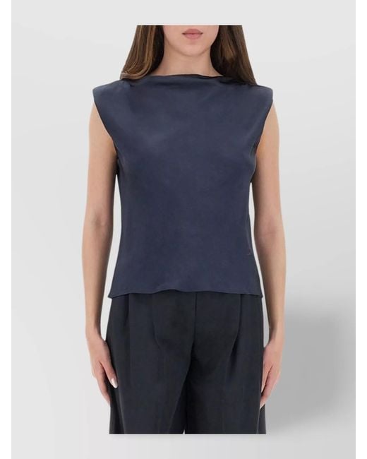 Theory Blue Satin Tiny-Fit Blouse