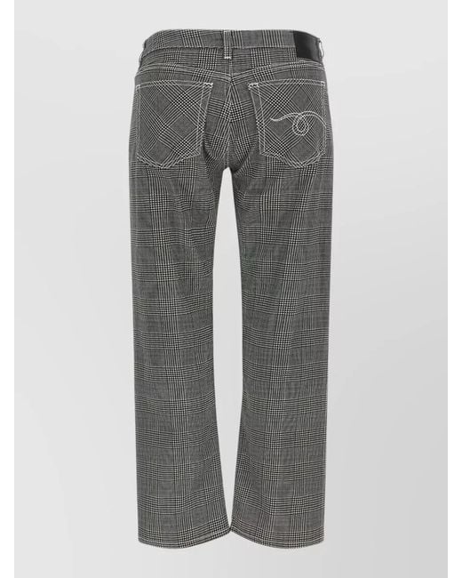 R13 Gray Printed Glen Plaid Low-Rise Cropped Straight-Leg Trousers