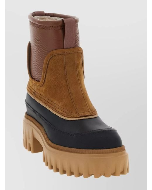 Hogan Brown Chunky Sole Ankle Boots With Pull Tab