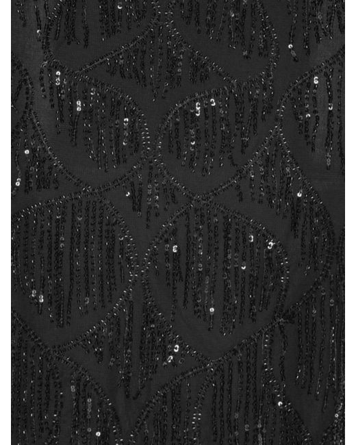 ROTATE BIRGER CHRISTENSEN Black Strapless Midi Dress Sequin Fringe