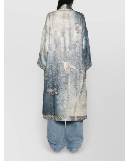 Pierre Louis Mascia Blue Floral Print Knee-Length Kimono Jacket