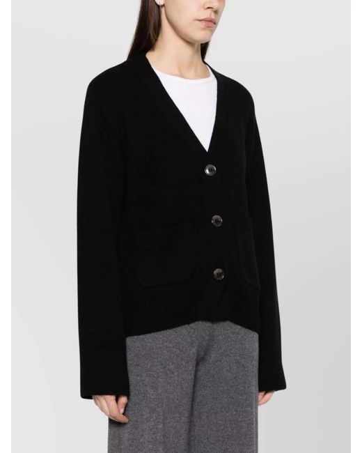 Lisa Yang Black Danni Drop Shoulder Cardigan With Ribbed Knit