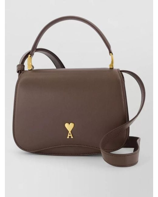 AMI Brown Paris Shoulder Bag Leather Hardware