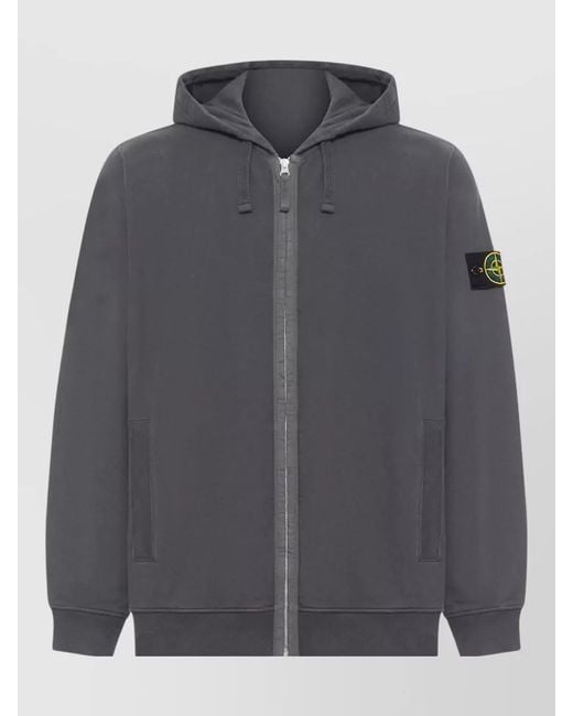Stone Island Gray Hooded Zip Jacket Two Front Pockets for men