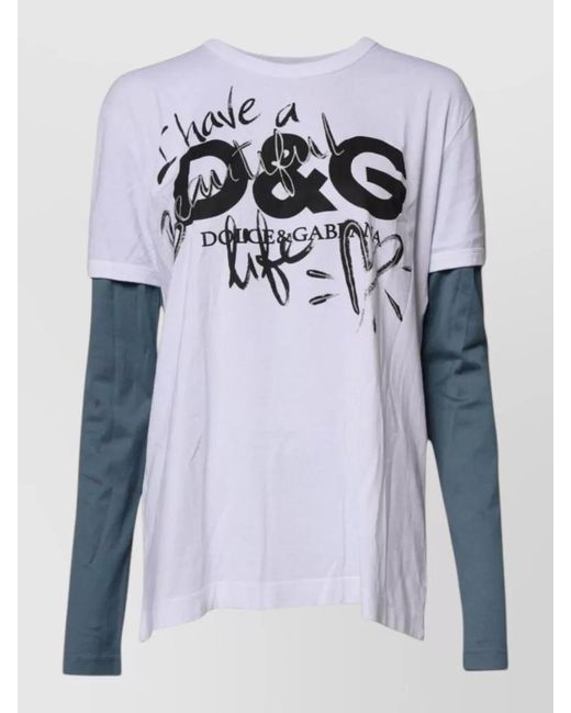 Dolce & Gabbana Blue Graphic Print Cotton Crew Neck T Shirt for men