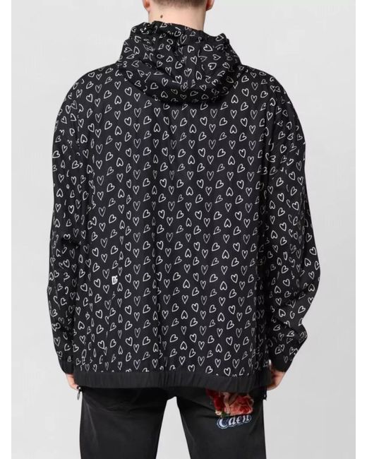 Dolce & Gabbana Gray Heart Print Hooded Windbreaker Jacket for men